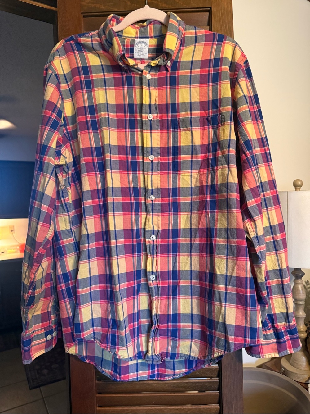 Brooks Brothers Regent fit plaid cotton madras shirt size Large EUC